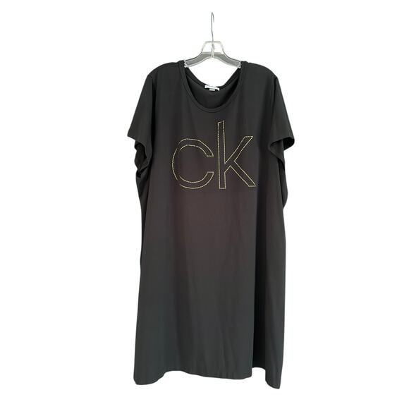 Calvin Klein NWT 3X Plus T Shirt Dress Embellished Black Stretchy Casual - Picture 3 of 8